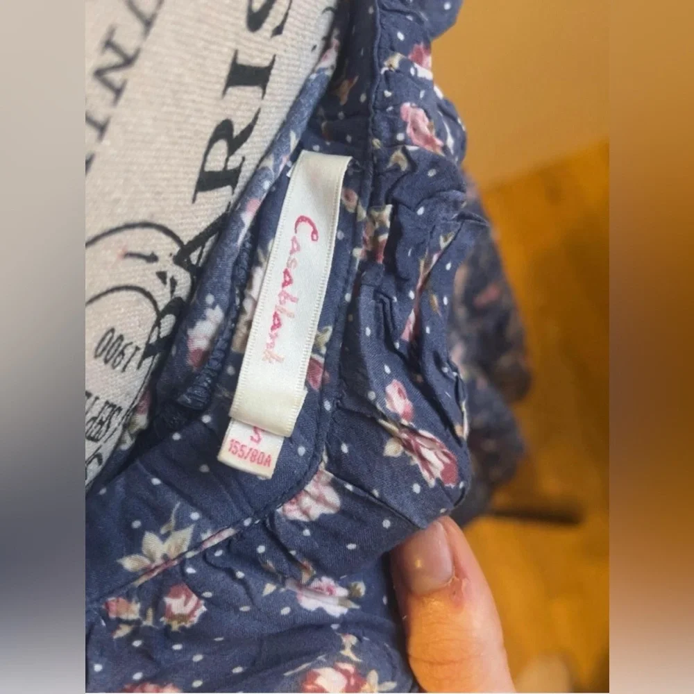 Y2K Navy Blue Floral Ruffle Mini Dress Womens Size S - Picture 4 of 5